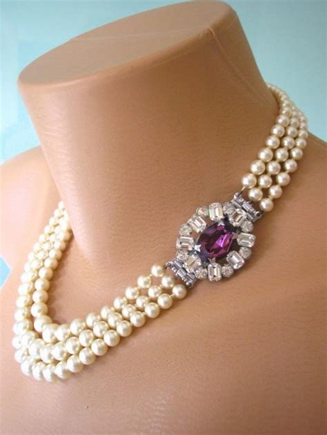 Shop for cheap wedding decorations? AMETHYST Necklace, Pearl Choker, Great Gatsby, Art Deco ...