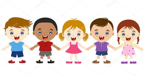 Lindos Multiculturales Niños Tomados De La Mano — Vector De Stock