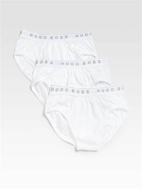 Boss By Hugo Boss Solid Traditional Cotton Briefs 3 Pack In White For