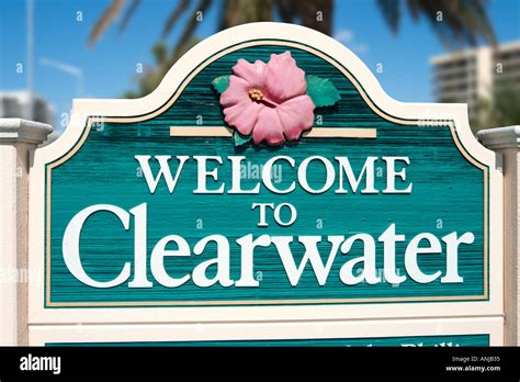 Welcome To Clearwater Sign Clearwater Beach Gulf Coast Florida Stock