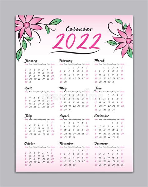 Calendar 2022 Vector Template Wall Calendar 2022 Simple Minimal