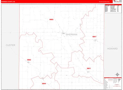 Sherman County Ne Zip Code Wall Map Red Line Style By Marketmaps