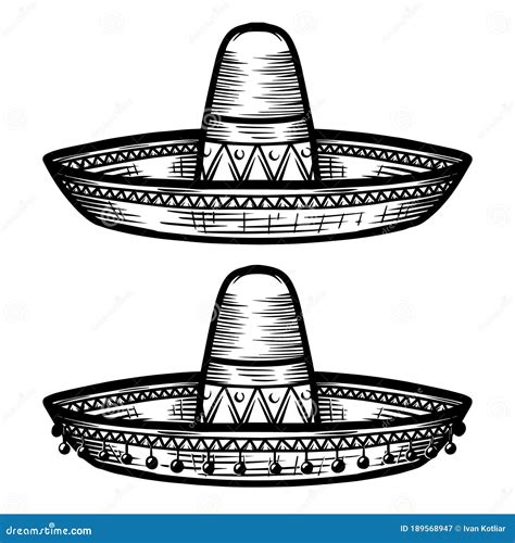 Mexican Sombrero In Tattoo Style Isolated On White Background Design