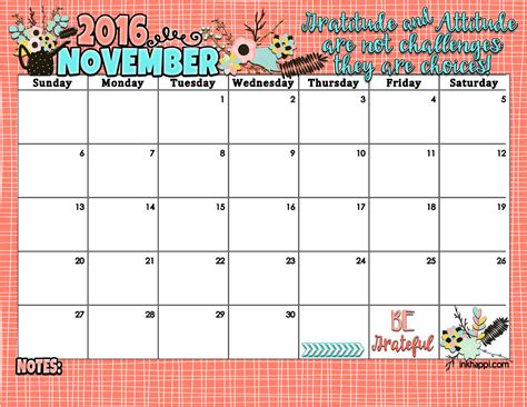 November 2016 Calendar And Print Inkhappi