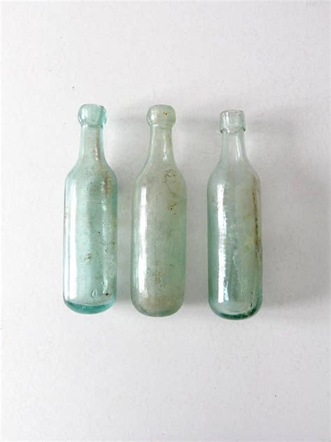 1800s Round Bottom Bottle Collection Set Of 3 Antique Soda Bottles