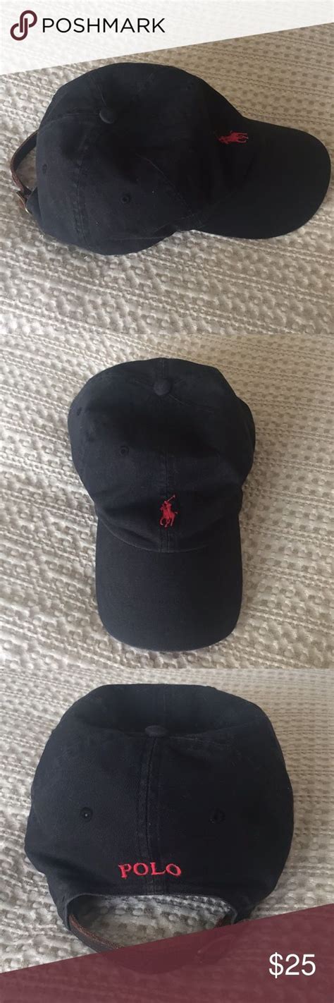 Black Polo Hat Leather Strap Red Pony Logo Black Polo Polo Hat