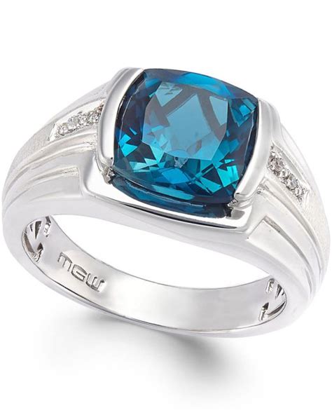 Macys Mens Blue Topaz 5 Ct Tw And Diamond Accent Ring In