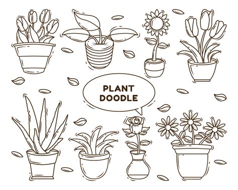 Conjunto De Dibujos Animados De Plantas Kawaii Dibujados A Mano Para