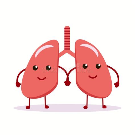 Strong Funny Cute Healthy Smiling Happy Lungs Character Flat Cartoon