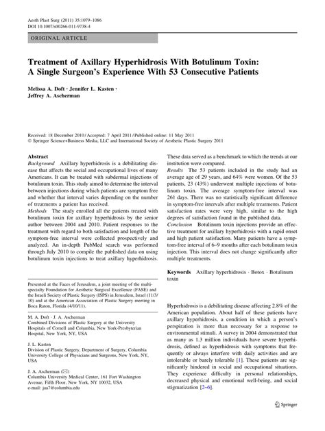 Pdf Treatment Of Axillary Hyperhidrosis With Botulinum Toxin A