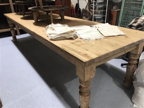 Sculpted twin pedestals support the rectangular top of this rustic dining table. Vintage industrial European kitchen farmhouse dining table 3.35 long # - Fossil Vintage Australia