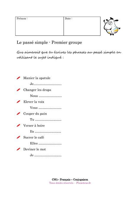 Voir plus d'idées sur le thème conjugaison cm1, enseignement du français un exercice simple pour apprendre le passé composé avec avoir et être. Exercice corrigé pour le CM1 : Le passé simple - Premier groupe
