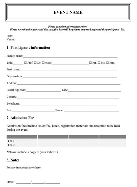 Printable Event Registration Form Template Word Printable Templates