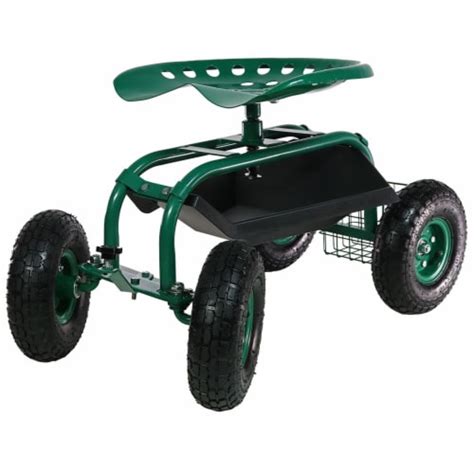 Rolling Garden Cart With Handle 360 Swivel Seat And Basket Green 18