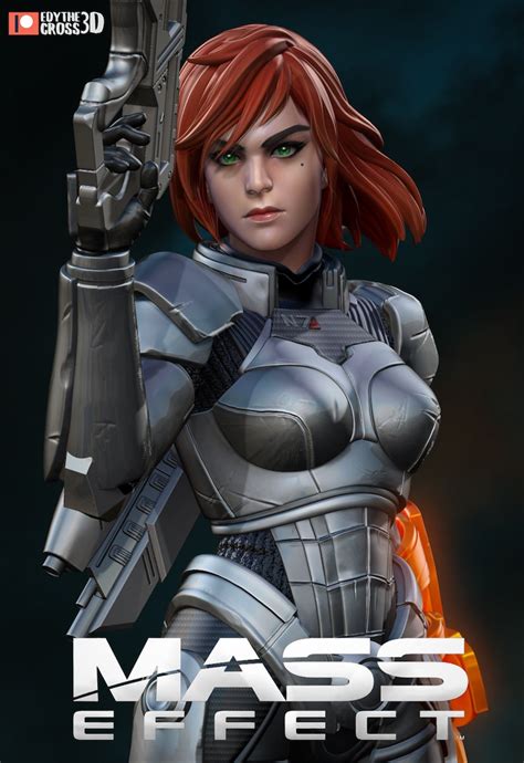 Female Shepard From Mass Effect 3d Printed Pinup Statue Fan Etsy