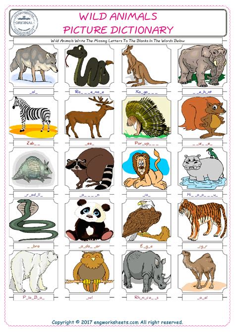 Wild Animals English Esl Vocabulary Worksheets Engworksheets