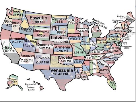 This Map Compares Each Us States Population To That Of World Countries
