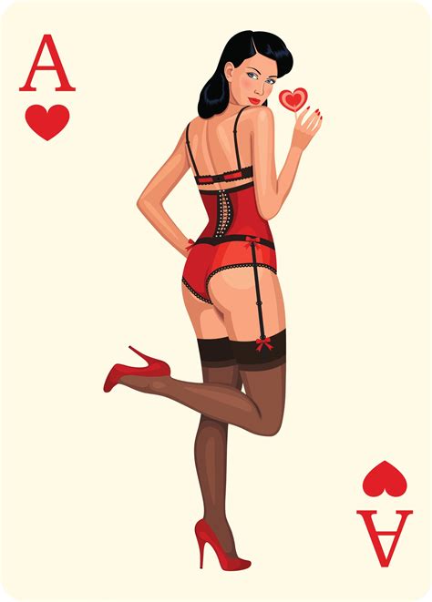 Sexy Pin Up Girl In Red Lingerie On Ace Playing Card Cartoon Vinyl Dec