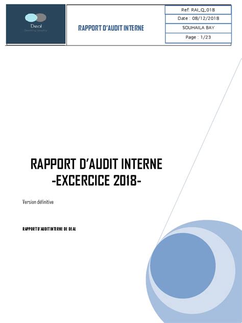 Le Rapport Daudit Interne Audit Management De La Qualité