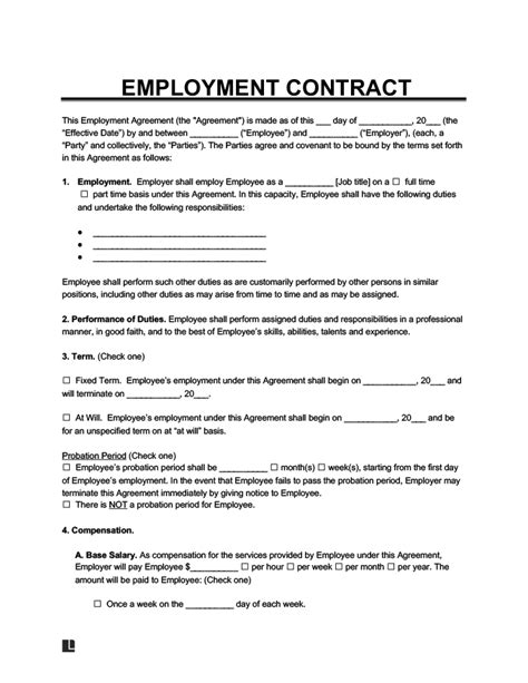 Free Employment Contract Templates Pdf And Word