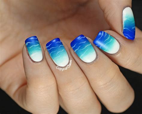 Copycat Claws Beachy Blue White Gradient Nails