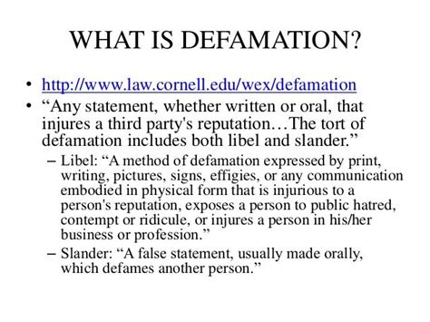 Defamation Of Character Lawsuit Define