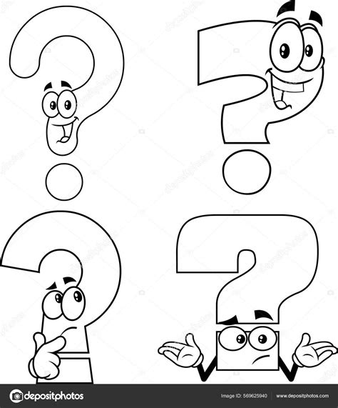 outlined funny question mark cartoon characters vector collection set isolated stock vector