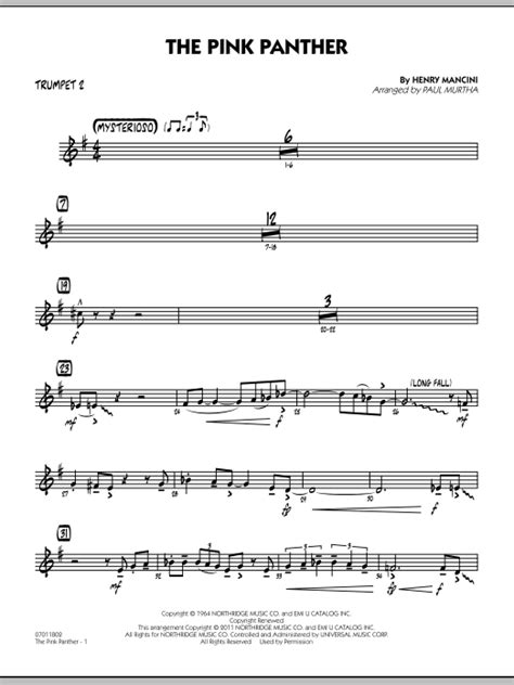 The Pink Panther Trumpet 2 Sheet Music Paul Murtha Jazz Ensemble