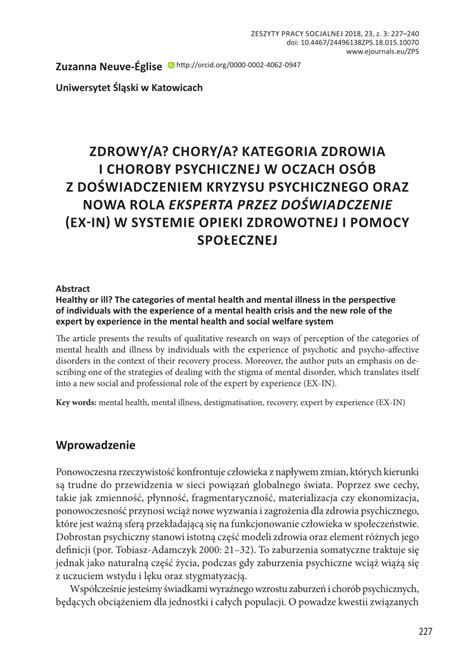 PDF Zdrowy A Chory A Kategoria Zdrowia I Choroby Psychicznej W