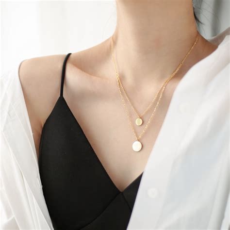 Yun Ruo Double Layer Round Pendant Necklace Rose Gold Color Fashion Titanium Steel Woman Jewelry