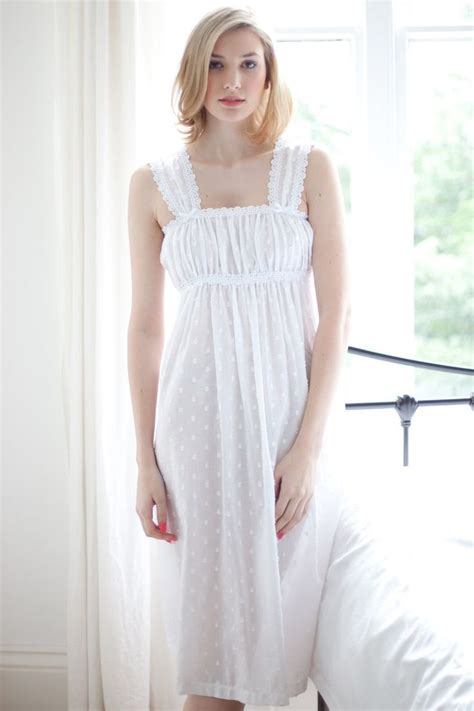 white cotton nightdress victorian style voile jaquard polka etsy night dress night gown