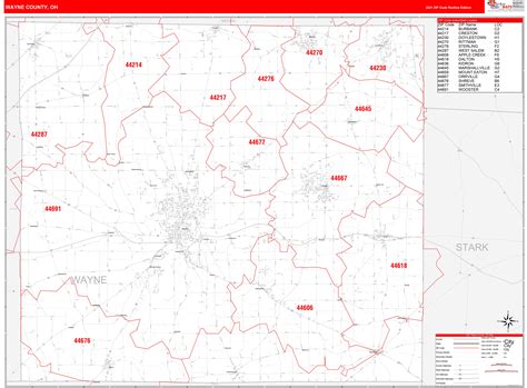 Wayne County Oh Zip Code Wall Map Red Line Style By Marketmaps