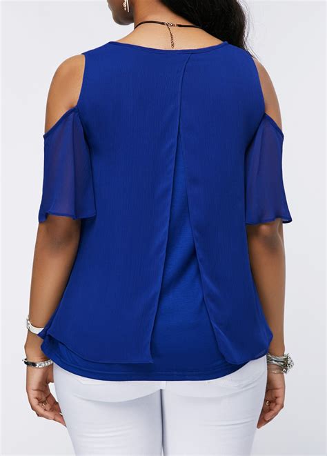 chiffon overlay v neck royal blue blouse usd 27 54 royal blue blouse trendy
