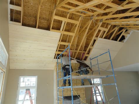 My idea is to use 7/16″ osb over the 16″ oc studs and ceiling rafters for. Kamish Lake Home: Sept. 28 - Great Room ceiling going up