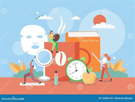 Woman Daily Morning Routine Vector Flat Illustration Stock Vector