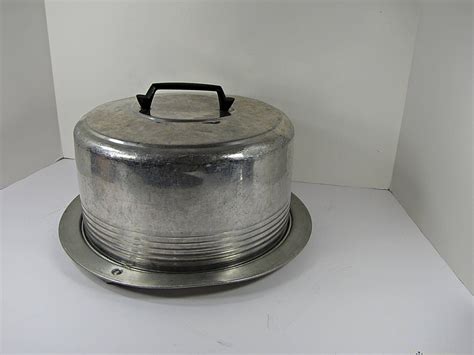 Vintage Aluminum Cake Carrier W Locking Lid Pastry Cover Plate