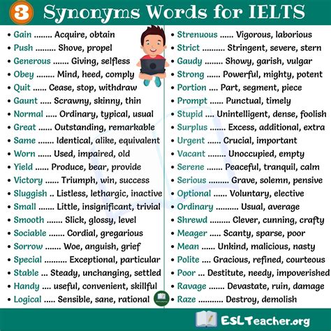 180 Useful Synonyms Words List | IELTS Vocabulary - ESL Teacher