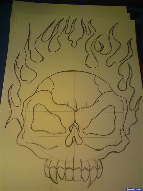 How To Draw Skull With Flames Step By Step Skulls Pop