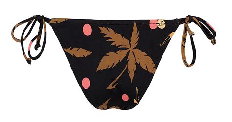 Black Side Tie Bikini Bottom Palm Trees Pattern Bottom Rolote Swim