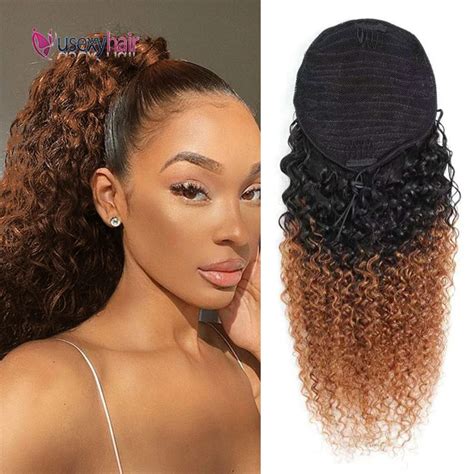 Curly Human Hair Ponytail Brazilian Remy Ombre Deep Wave Drawstring
