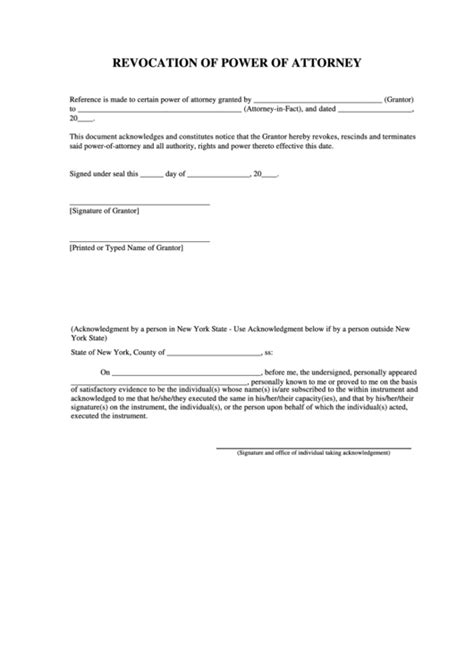 Free New York Revocation Of Power Of Attorney Form Pd