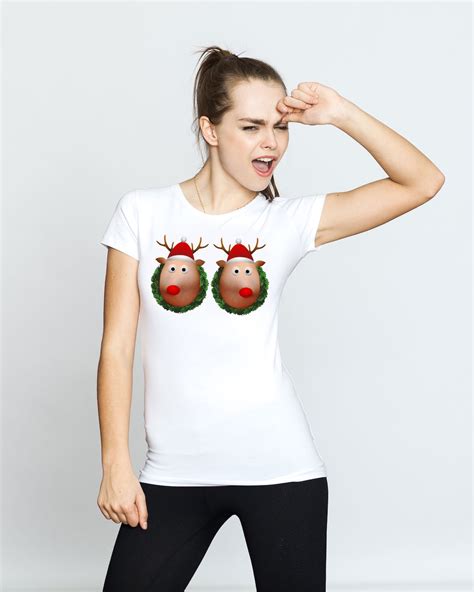 women s sexy ugly christmas sweater pastie reindeer boob etsy