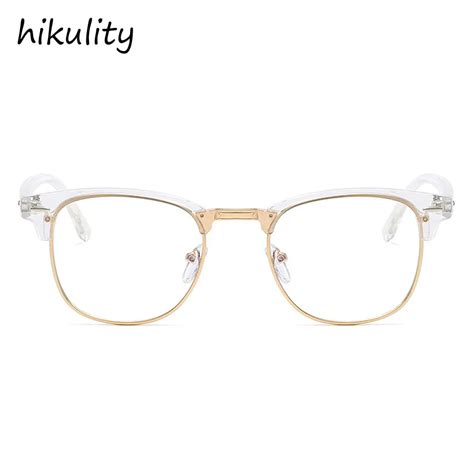 buy half frame rivet gold frame clear glasses myopia clear frame glasses women