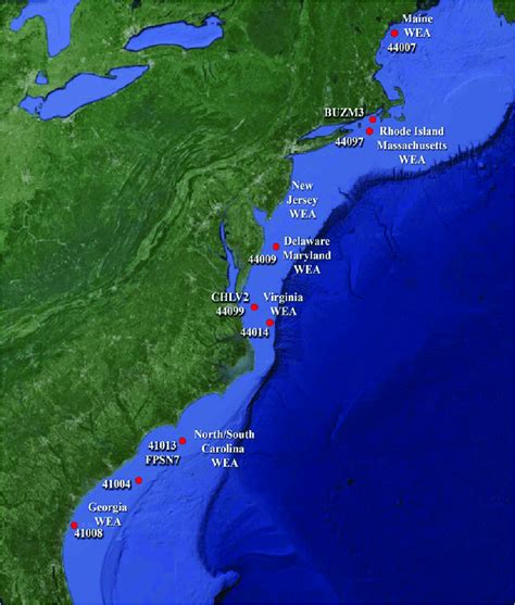 Us Atlantic Eastern Seaboard Potential Boem And Doe Sites And Noaa
