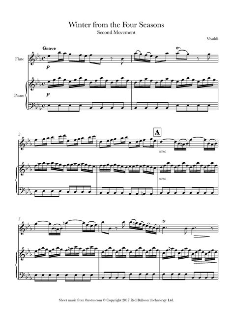 Vivaldi Winter From The Four Seasons 2nd Movement Sheet Music For