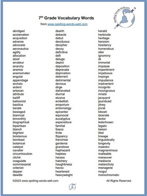 240 7th Grade Vocabulary Words