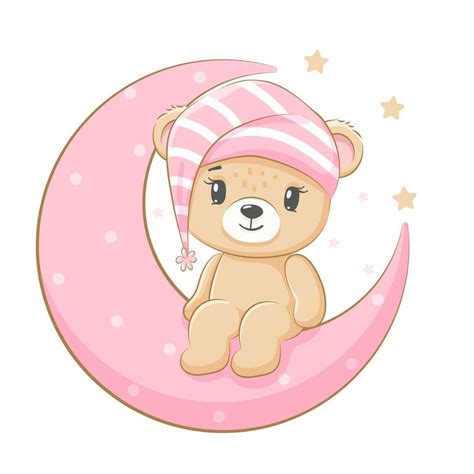 A Cute Teddy Bear Is Sitting On The Moon For A Girl Vector