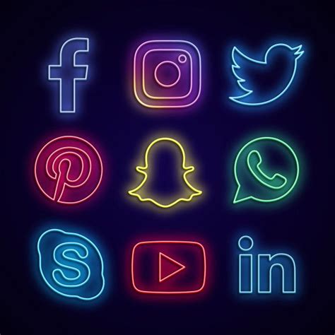 Social Media Made Of Neon Lights Ícones De Mídia Social Sinal De