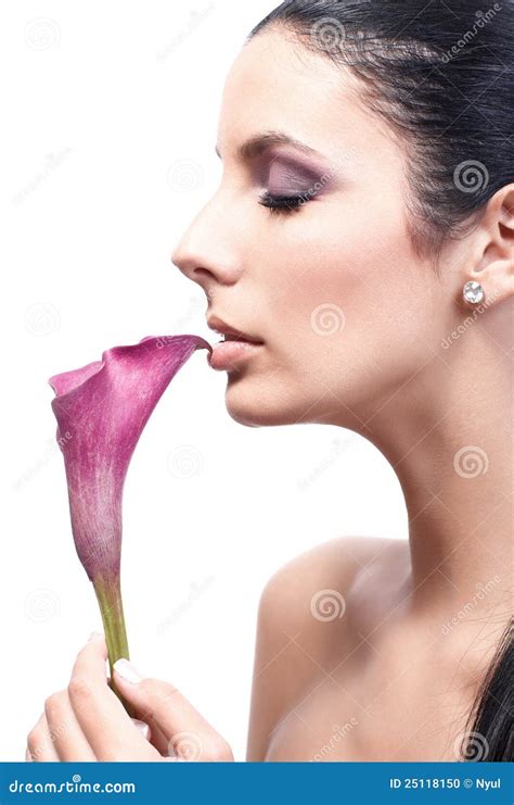 Profile Of Beautiful Woman With Calla Flower Stock Photo Image Of