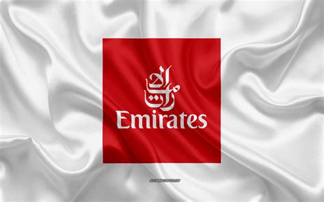 Download Wallpapers Emirates Logo Airline White Silk Texture Airline